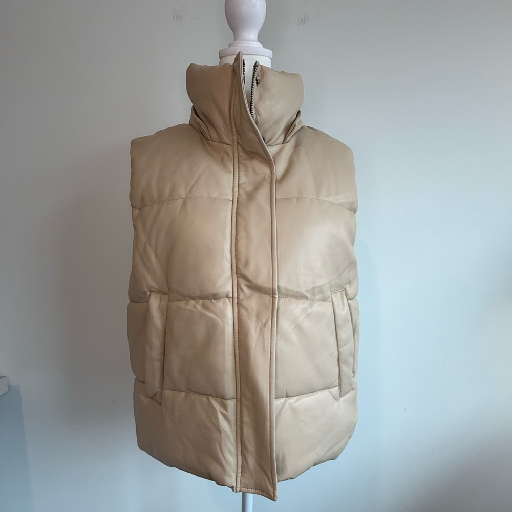 Apparis Rocky Vegan Leather Cream Puffer Vest - Picture 2 of 3